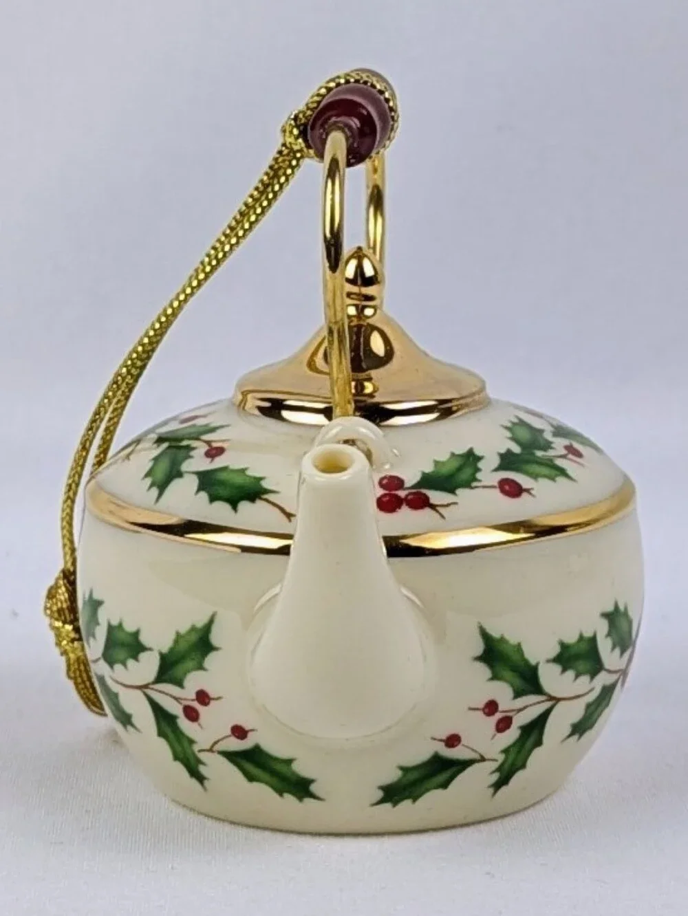 Lenox Holiday Tea Kettle Porcelain Ornament Christmas Holiday Gift Boxed